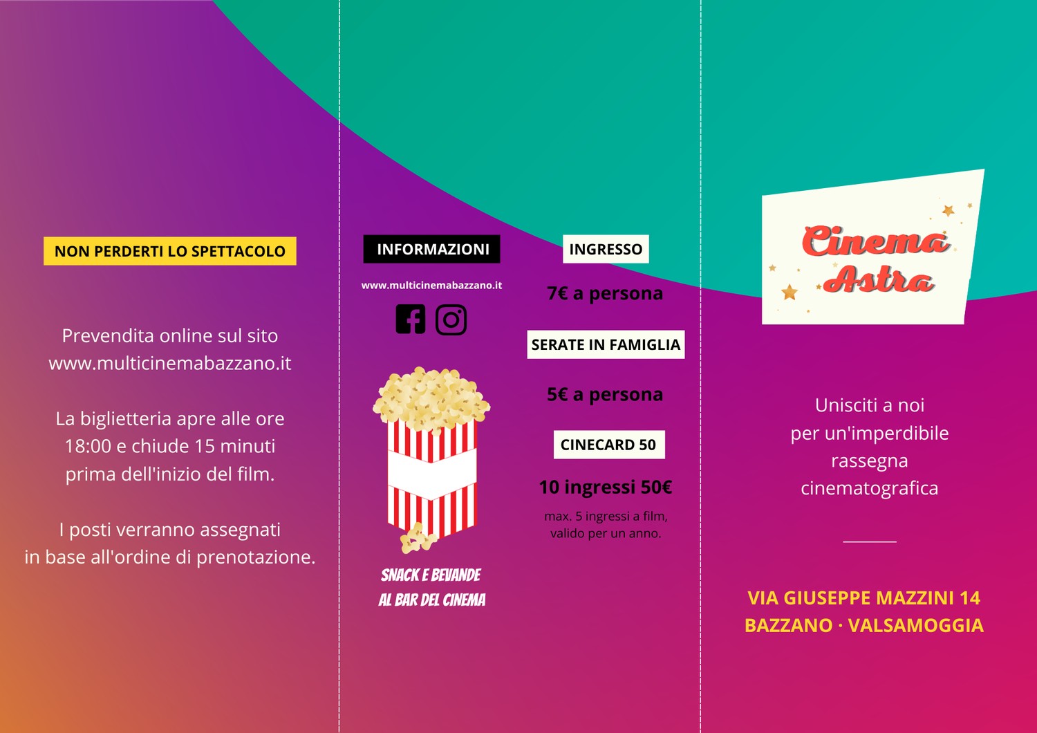 Brochure Cinema Astra, lato esterno